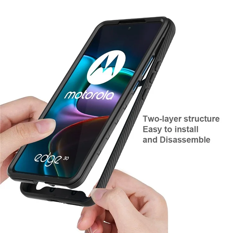 For Motorola Edge 30 5G Hard PC + Soft TPU Case PET Screen Protector Drop-proof Phone Cover - Black-Cellmalls