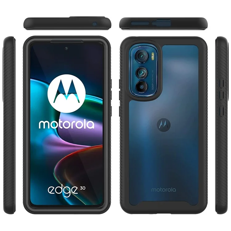 For Motorola Edge 30 5G Hard PC + Soft TPU Case PET Screen Protector Drop-proof Phone Cover - Black-Cellmalls