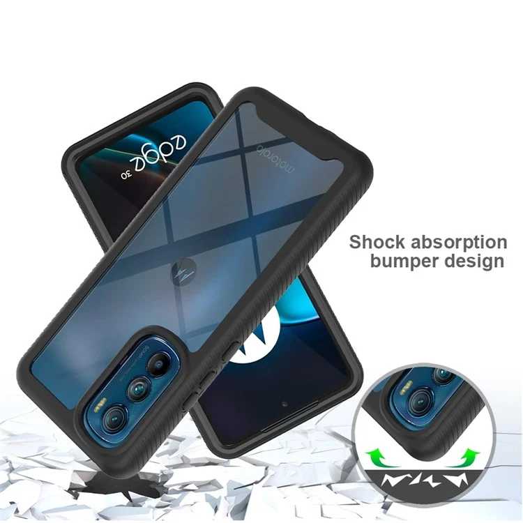 For Motorola Edge 30 5G Hard PC + Soft TPU Case PET Screen Protector Drop-proof Phone Cover - Black-Cellmalls