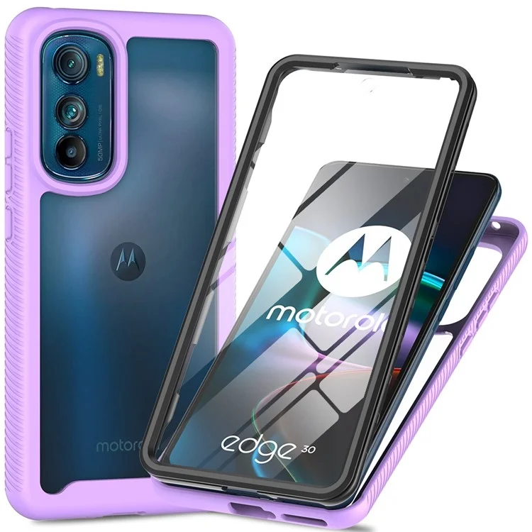 For Motorola Edge 30 5G Hard PC + Soft TPU Case PET Screen Protector Drop-proof Phone Cover - Black-Cellmalls
