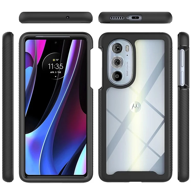 For Motorola Edge 30 Pro (Motorola Edge+ (2022)) All-inclusive Protection 3-in-1 Hybrid Phone Case Drop-proof Detachable Mobile Phone Shell with PET Screen Protector - Black-Cellmalls