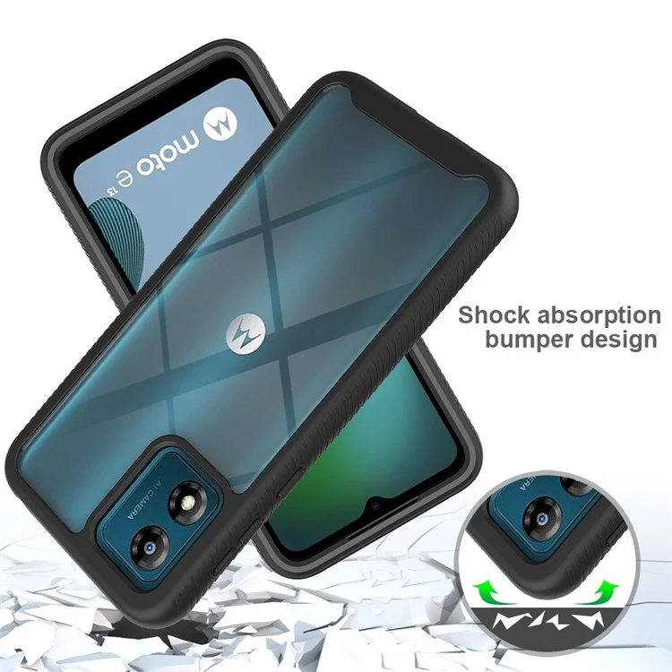 For Motorola Moto E13 4G 3-in-1 Full Protection Phone Case TPU+PC Back Cover with PET Screen Film - Black-Cellmalls