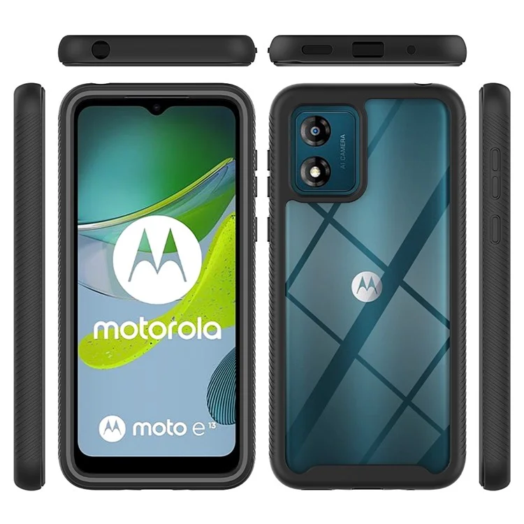 For Motorola Moto E13 4G 3-in-1 Full Protection Phone Case TPU+PC Back Cover with PET Screen Film - Black-Cellmalls
