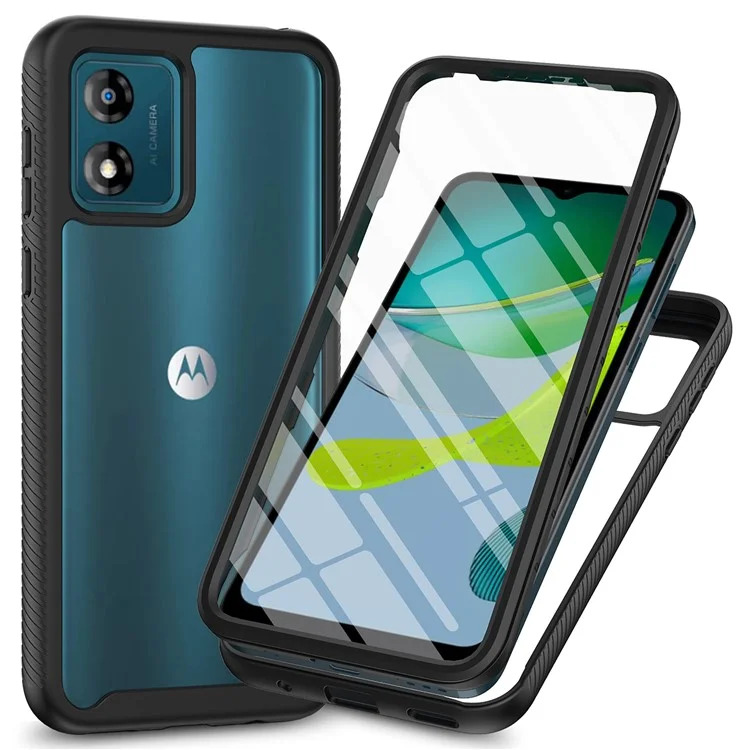 For Motorola Moto E13 4G 3-in-1 Full Protection Phone Case TPU+PC Back Cover with PET Screen Film - Black-Cellmalls