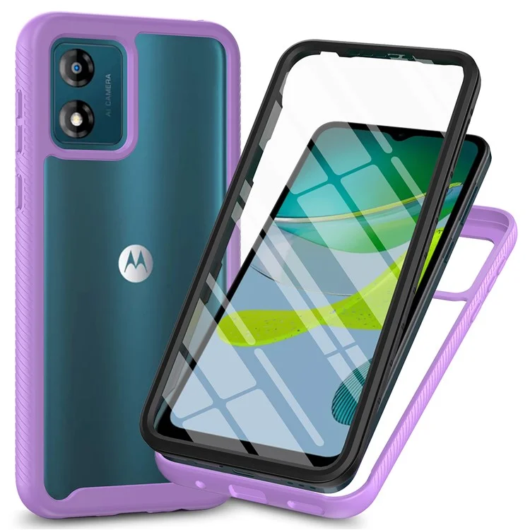 For Motorola Moto E13 4G 3-in-1 Full Protection Phone Case TPU+PC Back Cover with PET Screen Film - Black-Cellmalls