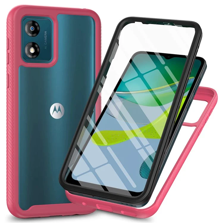 For Motorola Moto E13 4G 3-in-1 Full Protection Phone Case TPU+PC Back Cover with PET Screen Film - Black-Cellmalls