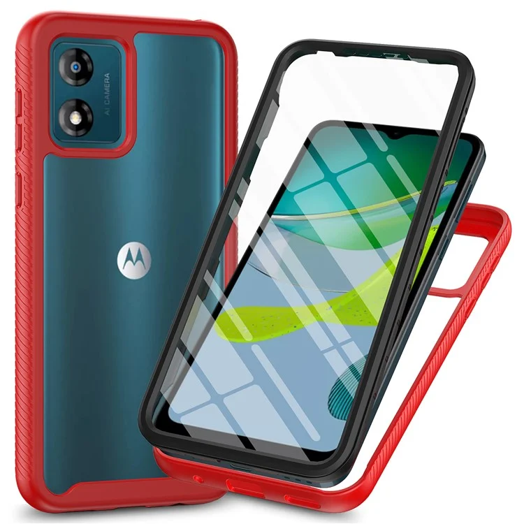 For Motorola Moto E13 4G 3-in-1 Full Protection Phone Case TPU+PC Back Cover with PET Screen Film - Black-Cellmalls