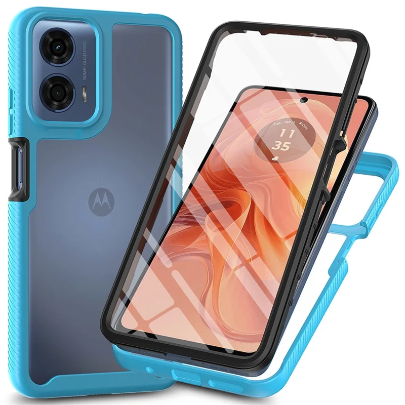 For Motorola Moto E14 4G / G24 4G / G04 4G / G04s 4G Case with PET Screen Film PC+TPU Phone Shell - Black-Cellmalls
