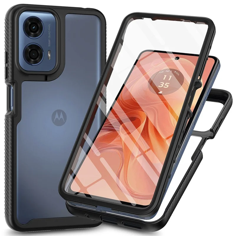 For Motorola Moto E14 4G / G24 4G / G04 4G / G04s 4G Case with PET Screen Film PC+TPU Phone Shell - Black-Cellmalls