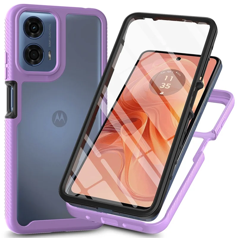 For Motorola Moto E14 4G / G24 4G / G04 4G / G04s 4G Case with PET Screen Film PC+TPU Phone Shell - Black-Cellmalls