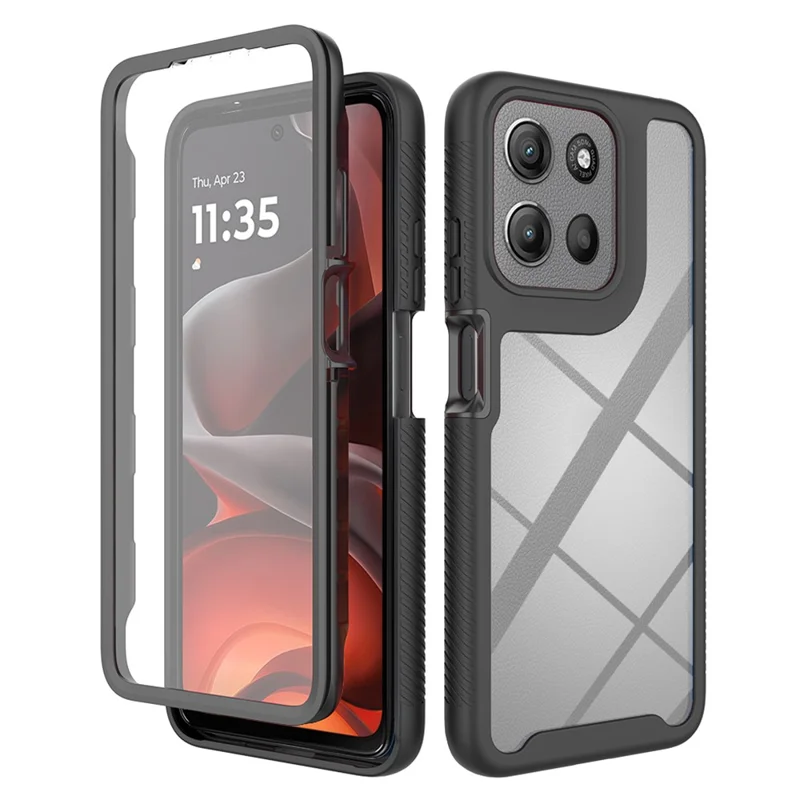 Clear Case for Motorola Moto E15 4G / G15 4G / G05 4G PC + TPU Phone Back Cover with PET Screen Film - Black-Cellmalls