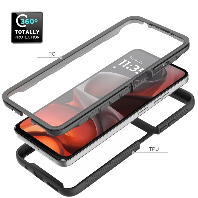 Clear Case for Motorola Moto E15 4G / G15 4G / G05 4G PC + TPU Phone Back Cover with PET Screen Film - Black-Cellmalls
