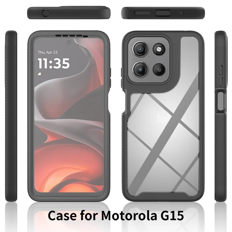 Clear Case for Motorola Moto E15 4G / G15 4G / G05 4G PC + TPU Phone Back Cover with PET Screen Film - Black-Cellmalls