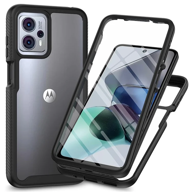 Phone Case for Motorola Moto G13 4G / G23 4G 3-in-1 Detachable Protective Case with PET Screen Protector - Black-Cellmalls