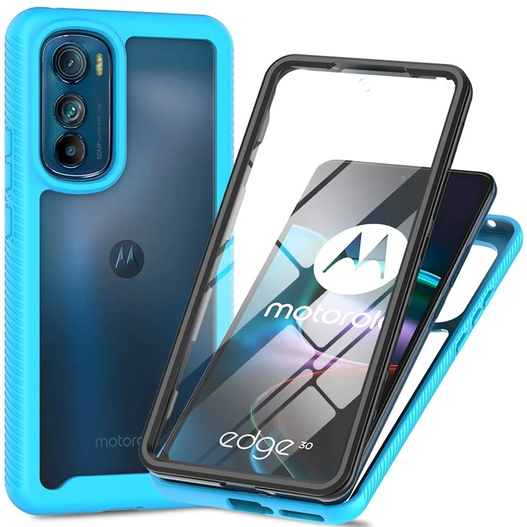 For Motorola Edge 30 5G Hard PC + Soft TPU Case PET Screen Protector Drop-proof Phone Cover - Black-Cellmalls