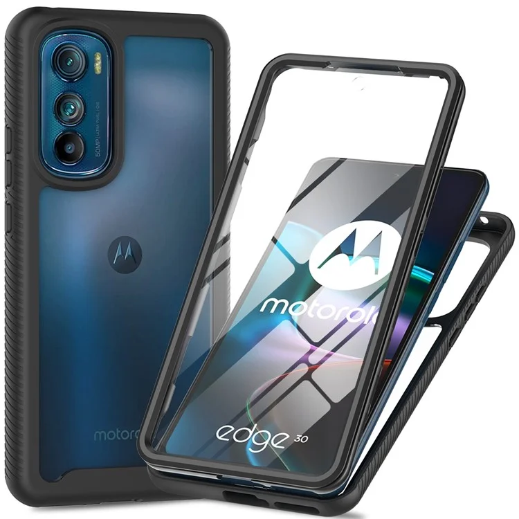 For Motorola Edge 30 5G Hard PC + Soft TPU Case PET Screen Protector Drop-proof Phone Cover - Black-Cellmalls