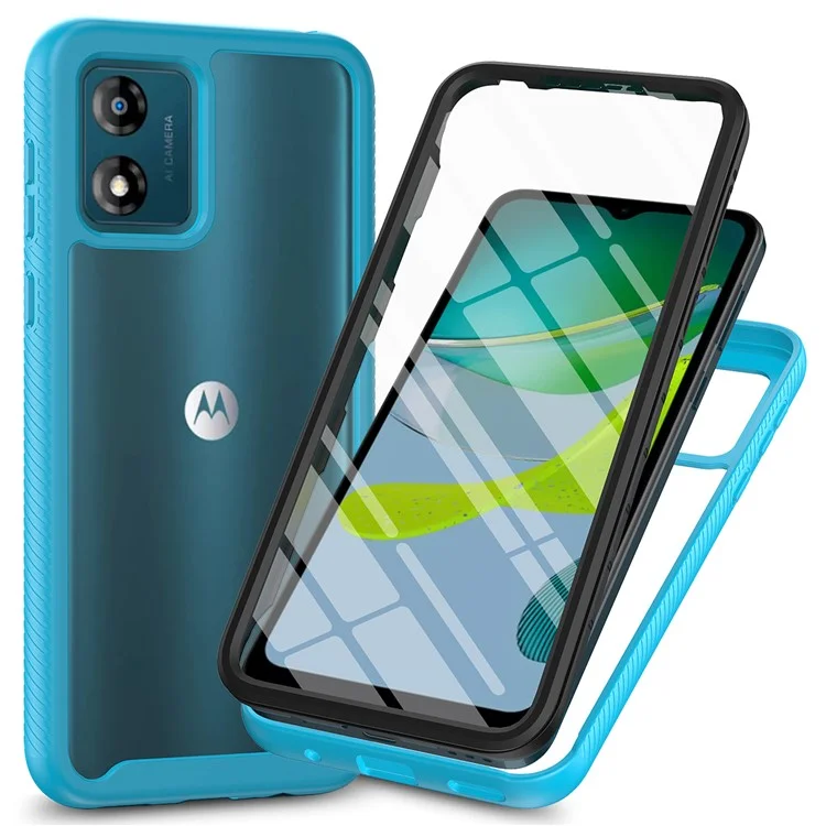 For Motorola Moto E13 4G 3-in-1 Full Protection Phone Case TPU+PC Back Cover with PET Screen Film - Black-Cellmalls