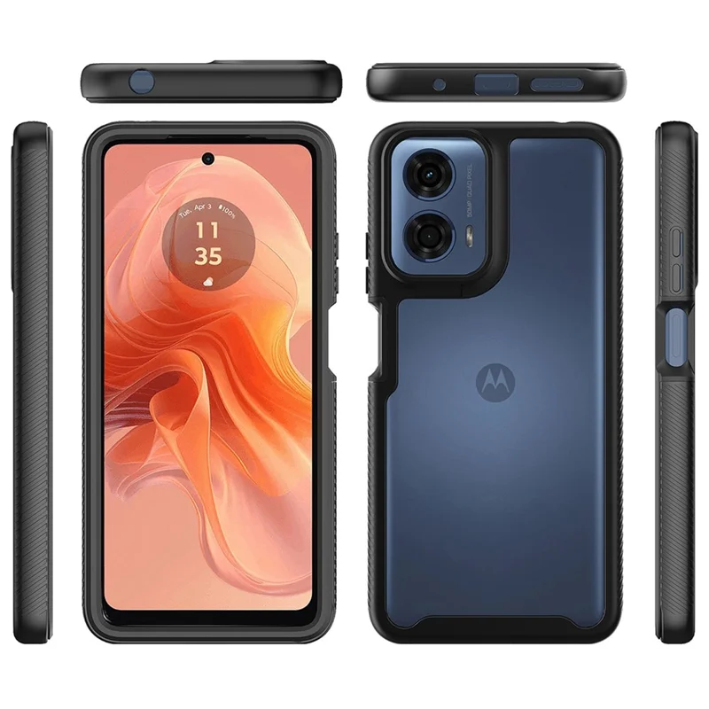 For Motorola Moto E14 4G / G24 4G / G04 4G / G04s 4G Case with PET Screen Film PC+TPU Phone Shell - Black-Cellmalls