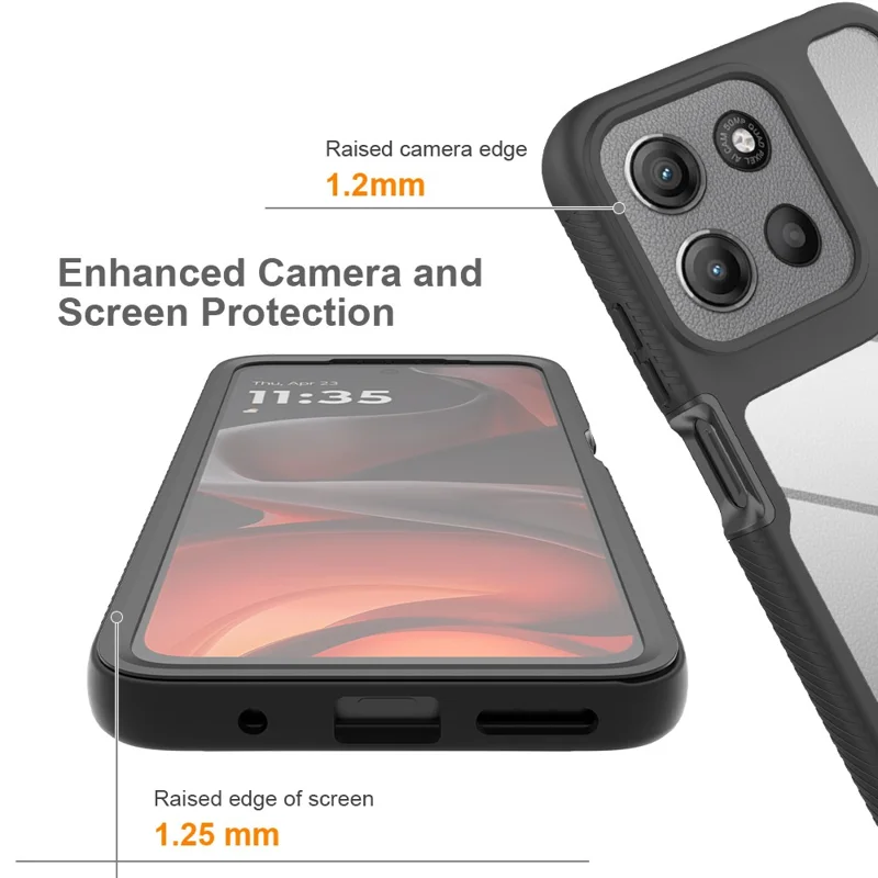 Clear Case for Motorola Moto E15 4G / G15 4G / G05 4G PC + TPU Phone Back Cover with PET Screen Film - Black-Cellmalls