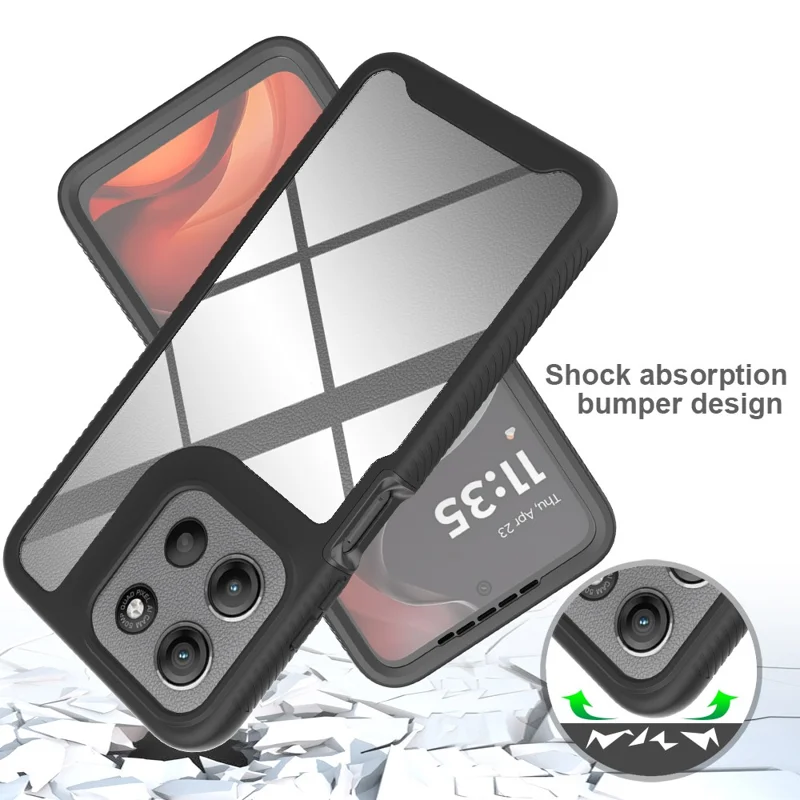 Clear Case for Motorola Moto E15 4G / G15 4G / G05 4G PC + TPU Phone Back Cover with PET Screen Film - Black-Cellmalls