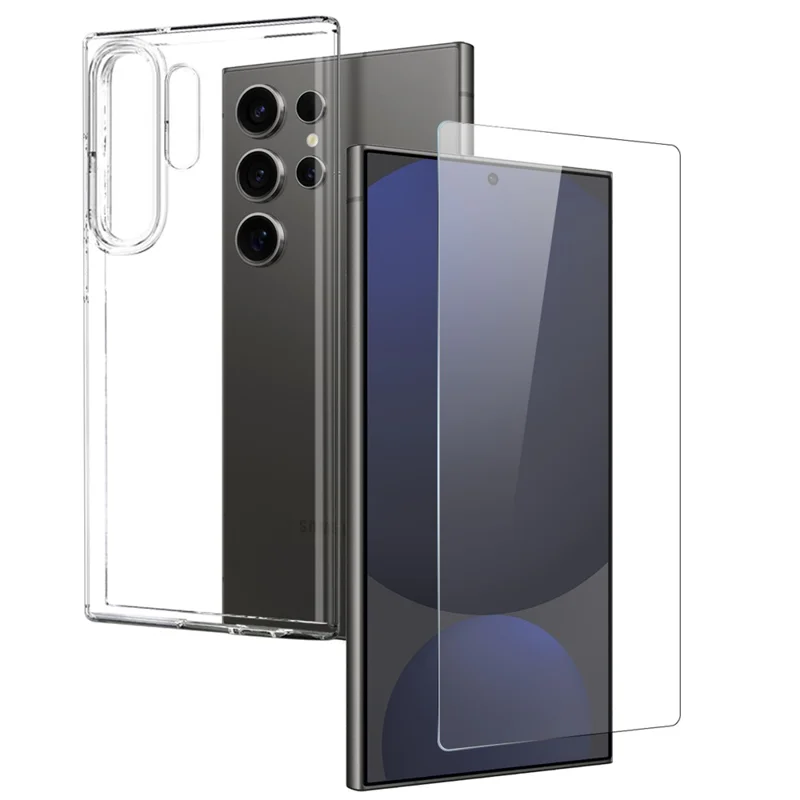 NORTHJO For Samsung Galaxy S25 Ultra TPU Phone Case+Tempered Glass Film (Support Fingerprint Unlock) - Transparent-Cellmalls