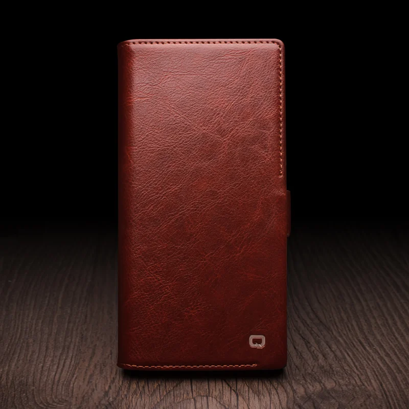 QIALINO For Samsung Galaxy S25 Case Genuine Cow Leather Wallet Phone Cover with Magnetic Closure - Light Brown-Cellmalls