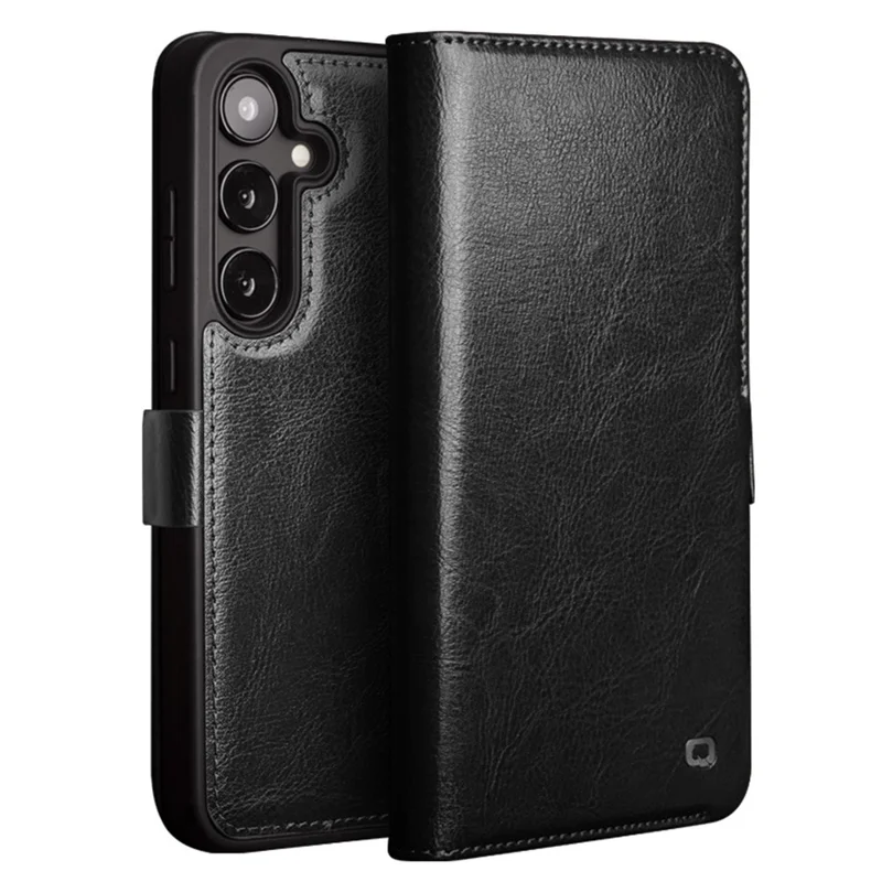 QIALINO For Samsung Galaxy S25+ Case Genuine Cow Leather Wallet Phone Cover with Magnetic Closure - Light Brown-Cellmalls