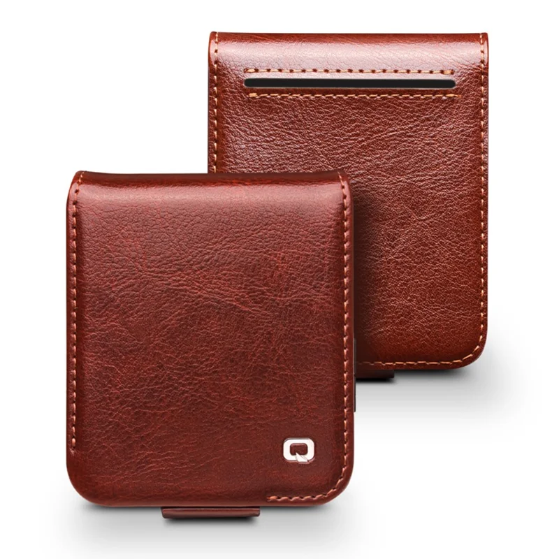 QIALINO For Samsung Galaxy Z Flip7 FE 5G / Z Flip6 5G Case TPU+Genuine Cow Leather Folio Flip Phone Cover - Black-Cellmalls