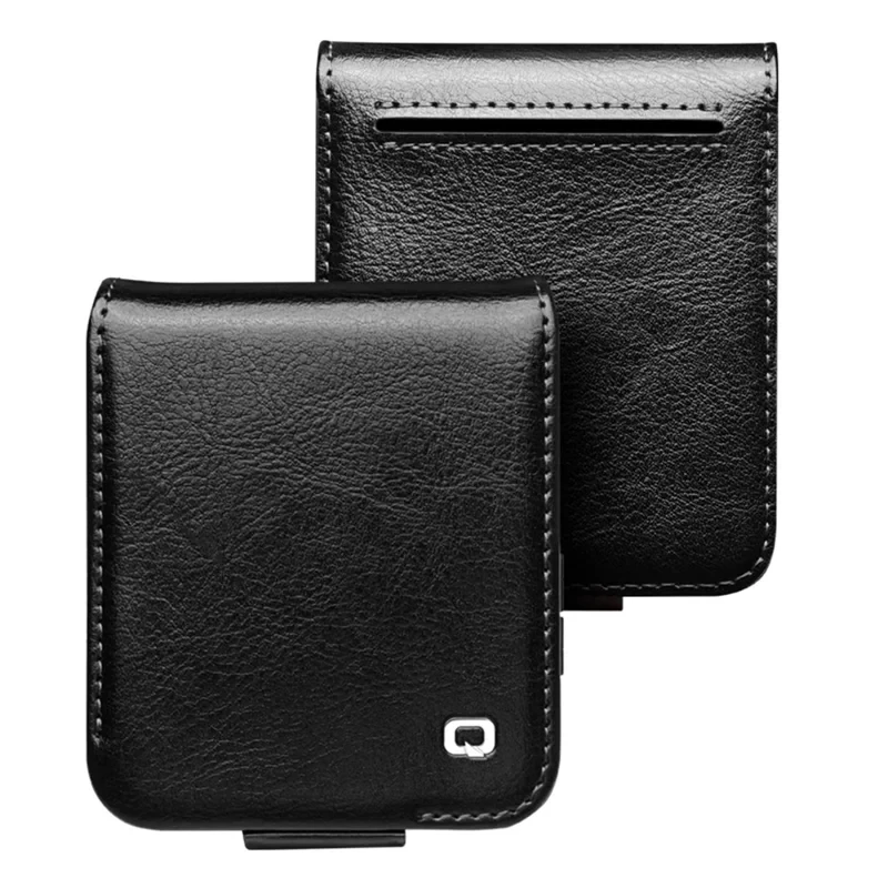 QIALINO For Samsung Galaxy Z Flip7 FE 5G / Z Flip6 5G Case TPU+Genuine Cow Leather Folio Flip Phone Cover - Black-Cellmalls