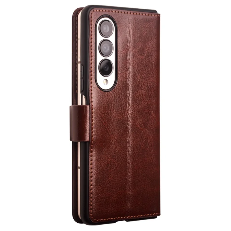 QIALINO For Samsung Galaxy Z Fold4 5G Genuine Cow Leather Case Wallet Magnetic Phone Cover - Brown-Cellmalls
