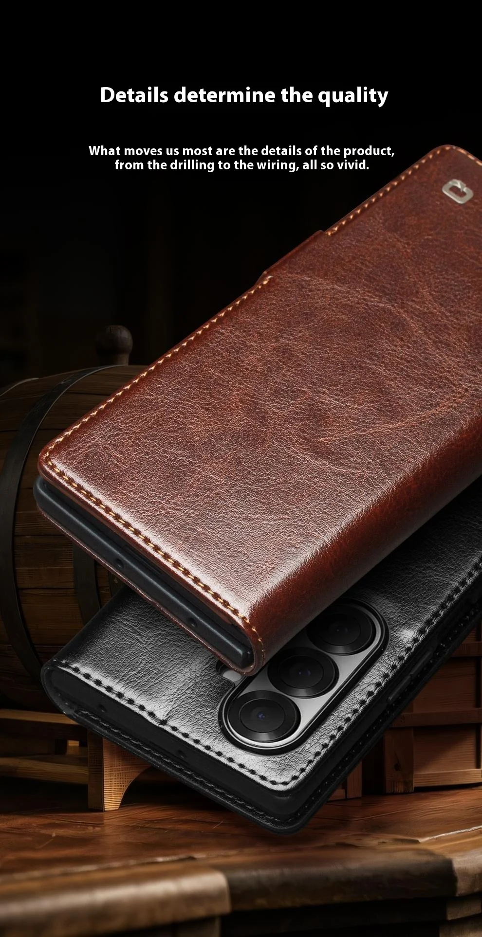 QIALINO For Samsung Galaxy Z Fold7 5G Case with Card Holder Genuine Cow Leather Stand Phone Cover - Brown-Cellmalls