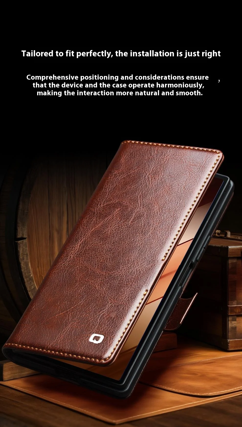QIALINO For Samsung Galaxy Z Fold7 5G Case with Card Holder Genuine Cow Leather Stand Phone Cover - Brown-Cellmalls