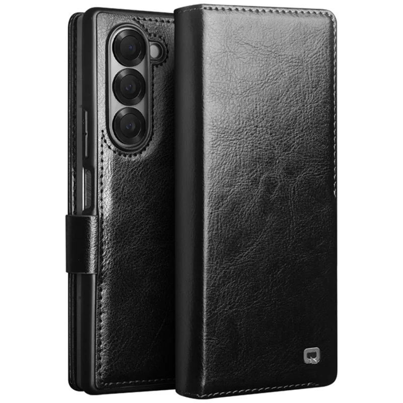 QIALINO For Samsung Galaxy Z Fold6 5G Case TPU+Genuine Cow Card Slot Leather Phone Cover - Brown-Cellmalls