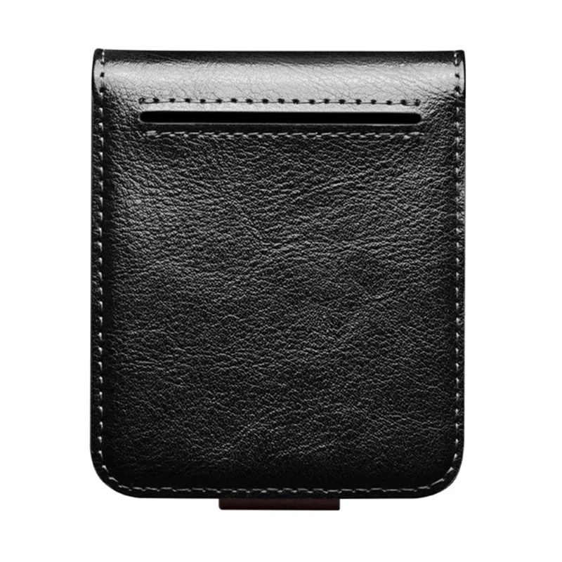 QIALINO For Samsung Galaxy Z Flip7 FE 5G / Z Flip6 5G Case TPU+Genuine Cow Leather Folio Flip Phone Cover - Black-Cellmalls