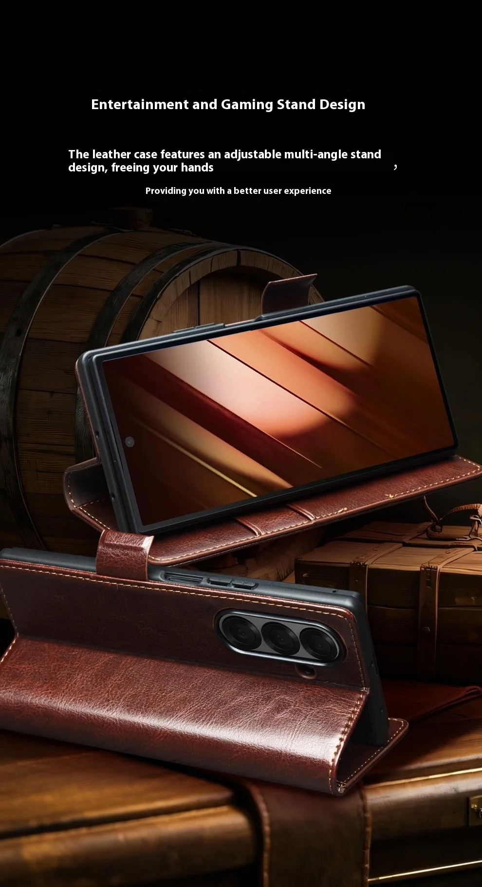 QIALINO For Samsung Galaxy Z Fold7 5G Case with Card Holder Genuine Cow Leather Stand Phone Cover - Brown-Cellmalls