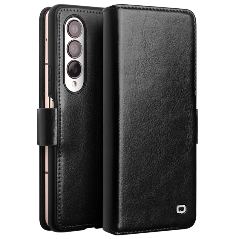 QIALINO For Samsung Galaxy Z Fold4 5G Genuine Cow Leather Case Wallet Magnetic Phone Cover - Brown-Cellmalls