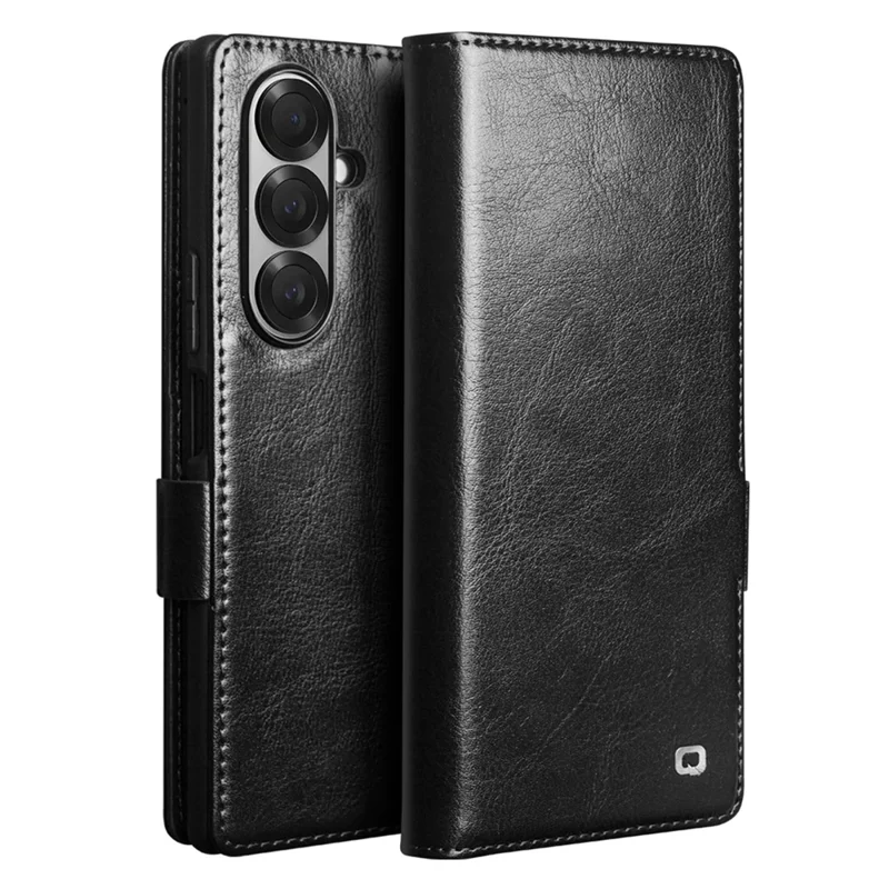QIALINO For Samsung Galaxy Z Fold7 5G Case with Card Holder Genuine Cow Leather Stand Phone Cover - Brown-Cellmalls