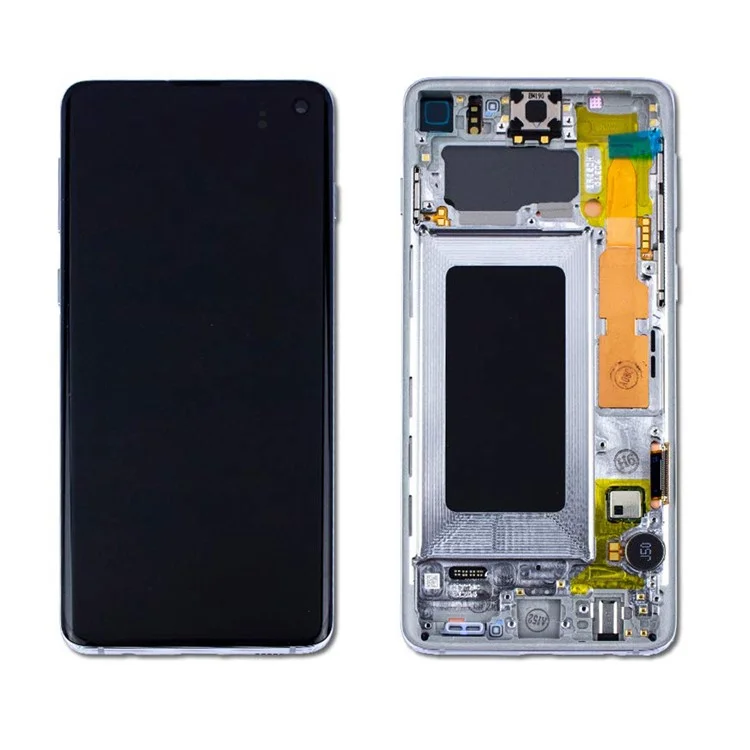 LCD Screen and Digitizer Assembly Part with Frame for Samsung Galaxy S10 G973 - White-Cellmalls