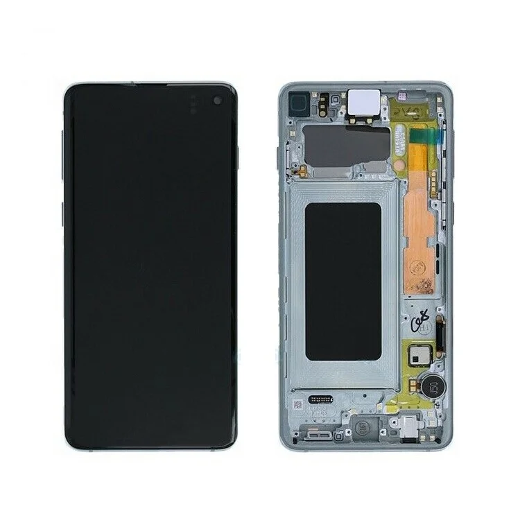 LCD Screen and Digitizer Assembly Part with Frame for Samsung Galaxy S10 G973 - White-Cellmalls