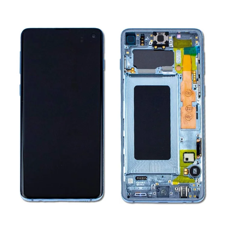LCD Screen and Digitizer Assembly Part with Frame for Samsung Galaxy S10 G973 - White-Cellmalls