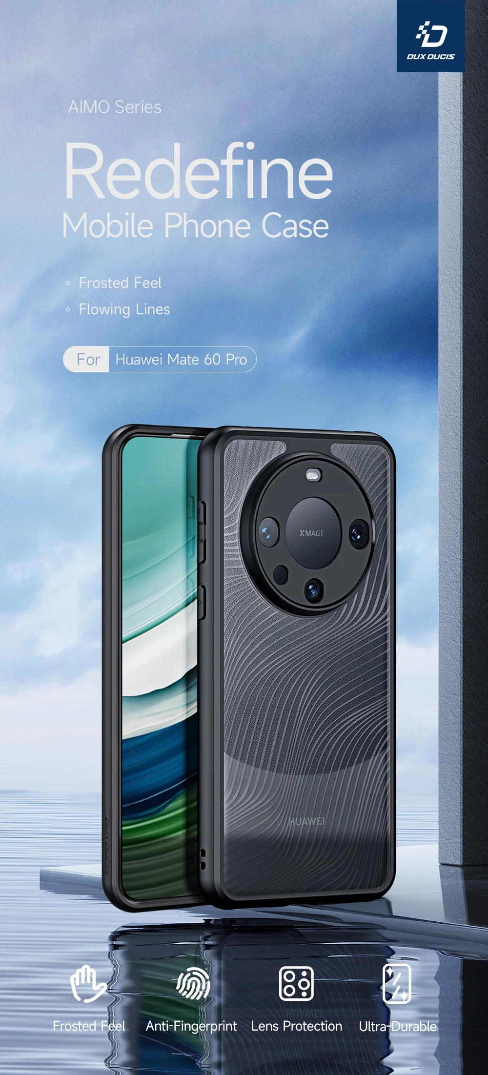 DUX DUCIS Aimo Series for Huawei Mate 60 Pro Phone Case Matte TPU Frame + PC Phone Shell Cover (REACH Certification) - Black-Cellmalls