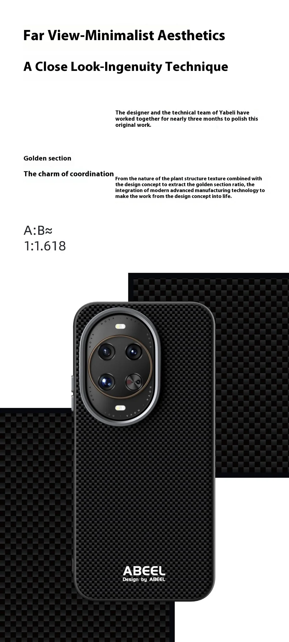 ABEEL For Huawei nova 14 Ultra 5G Case Compatible with MagSafe Printed PC TPU Aluminum Alloy Leather Phone Cover - Black-Cellmalls