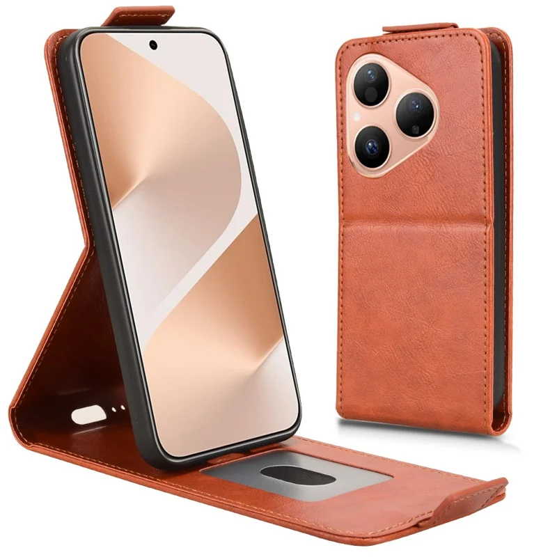 For Huawei Pura 80 Stand Case Magnetic Clasp Vertical Flip Leather Phone Cover with Card Holder - Rose Gold-Cellmalls