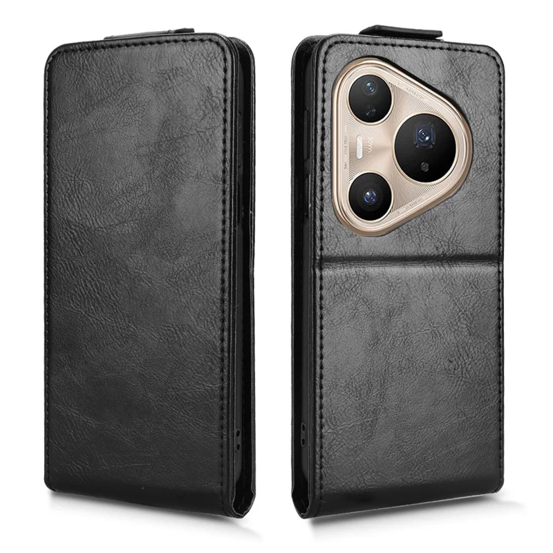 For Huawei Pura 80 Pro Stand Case Magnetic Clasp Vertical Flip Leather Phone Cover with Card Holder - Black-Cellmalls
