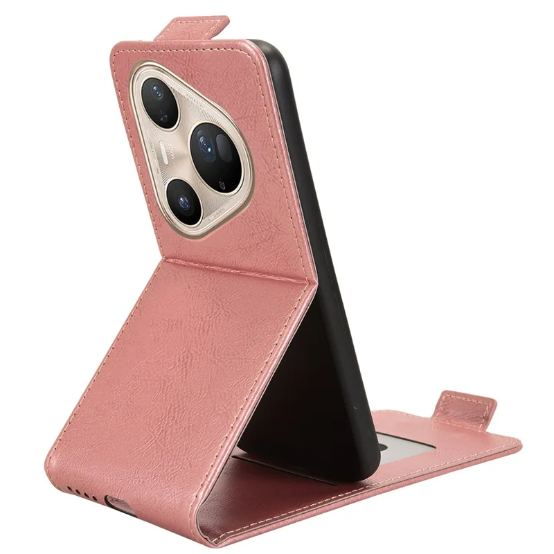 For Huawei Pura 80 Ultra Stand Case Magnetic Clasp Vertical Flip Leather Phone Cover with Card Holder - Rose Gold-Cellmalls