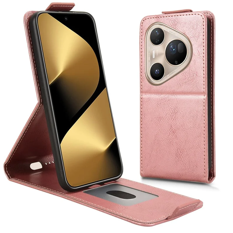 For Huawei Pura 80 Ultra Stand Case Magnetic Clasp Vertical Flip Leather Phone Cover with Card Holder - Rose Gold-Cellmalls