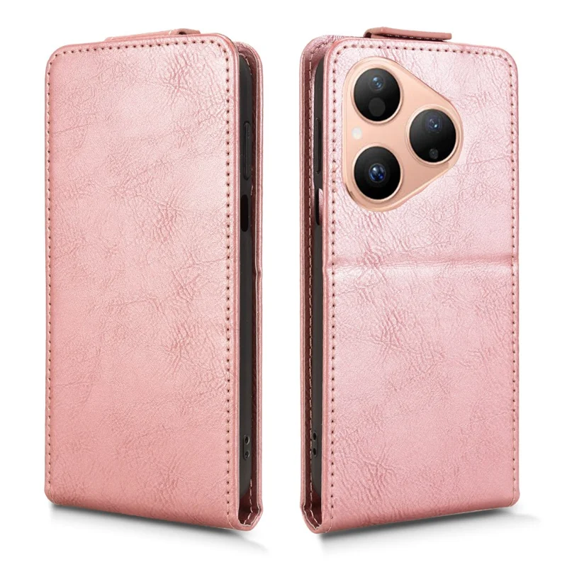 For Huawei Pura 80 Stand Case Magnetic Clasp Vertical Flip Leather Phone Cover with Card Holder - Rose Gold-Cellmalls