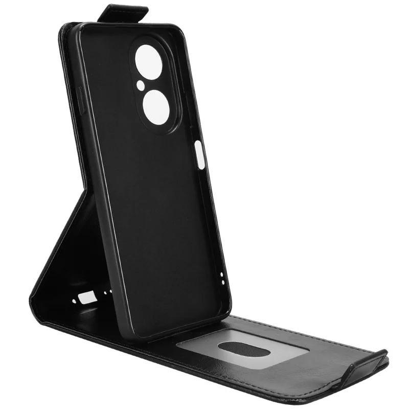For Huawei Nova Y73 4G  /  Enjoy 80 Stand Case Magnetic Clasp Vertical Flip Leather Phone Cover with Card Holder - Black-Cellmalls