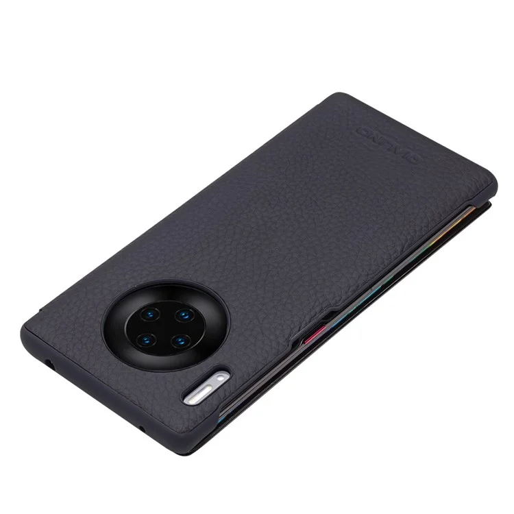 QIALINO View Window Litchi Texture Cowhide Leather Smart Case for Huawei Mate 30 Pro - Blue-Cellmalls