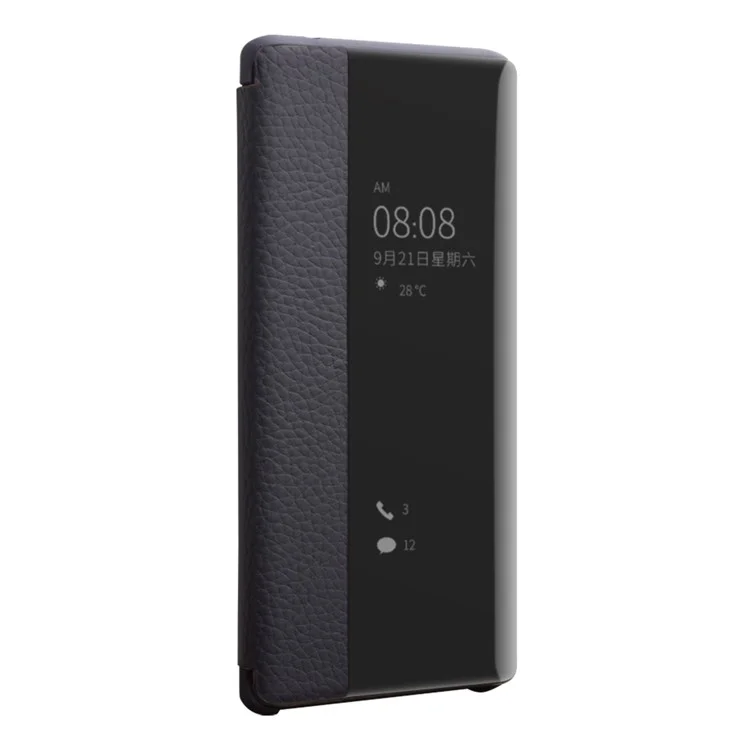 QIALINO View Window Litchi Texture Cowhide Leather Smart Case for Huawei Mate 30 Pro - Blue-Cellmalls